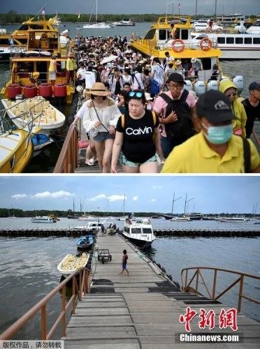印尼度假胜地巴厘岛疫情前后对比图。(<a target='_blank' href='http://www.chinanews.com/' >中新网</a>)